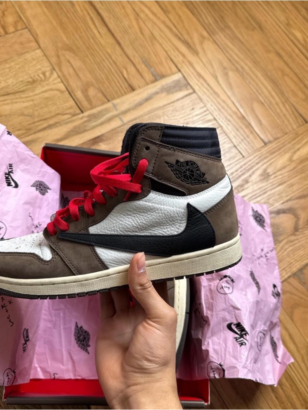 Jordan 1 High OG Brown White Black with Red Laces